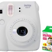 Instax Mini 9 Instant Camera Smokey White + 10 wkładów i obiektyw